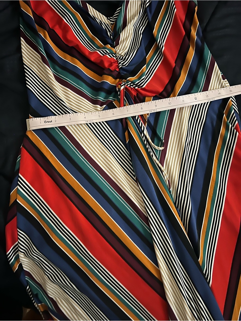 VENUS Multi-Stripe V-Neck Midi Dress in Black, Blue, Green, Red, Gold - Picture 6 of 7